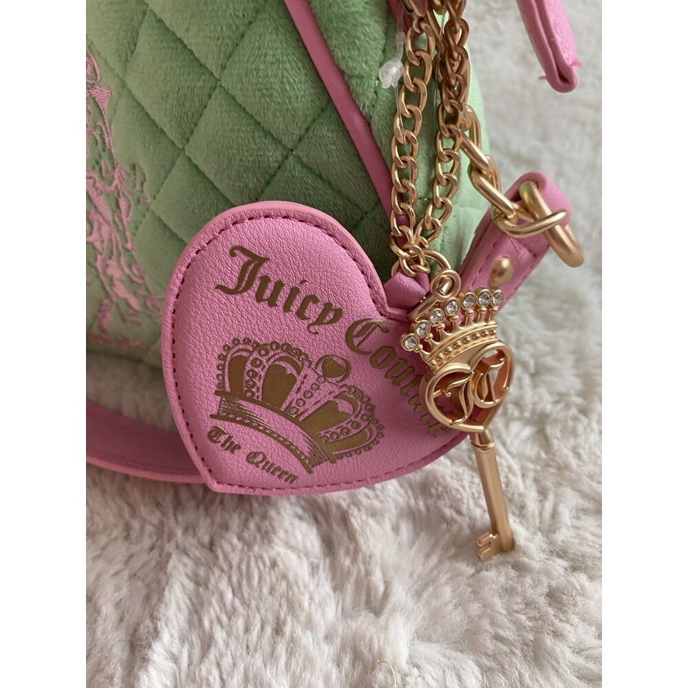 Juicy Couture Juicy Tale Shoulder Bag Retro Green Pink Quilted Bag Purse NEW - Picture 3 of 16